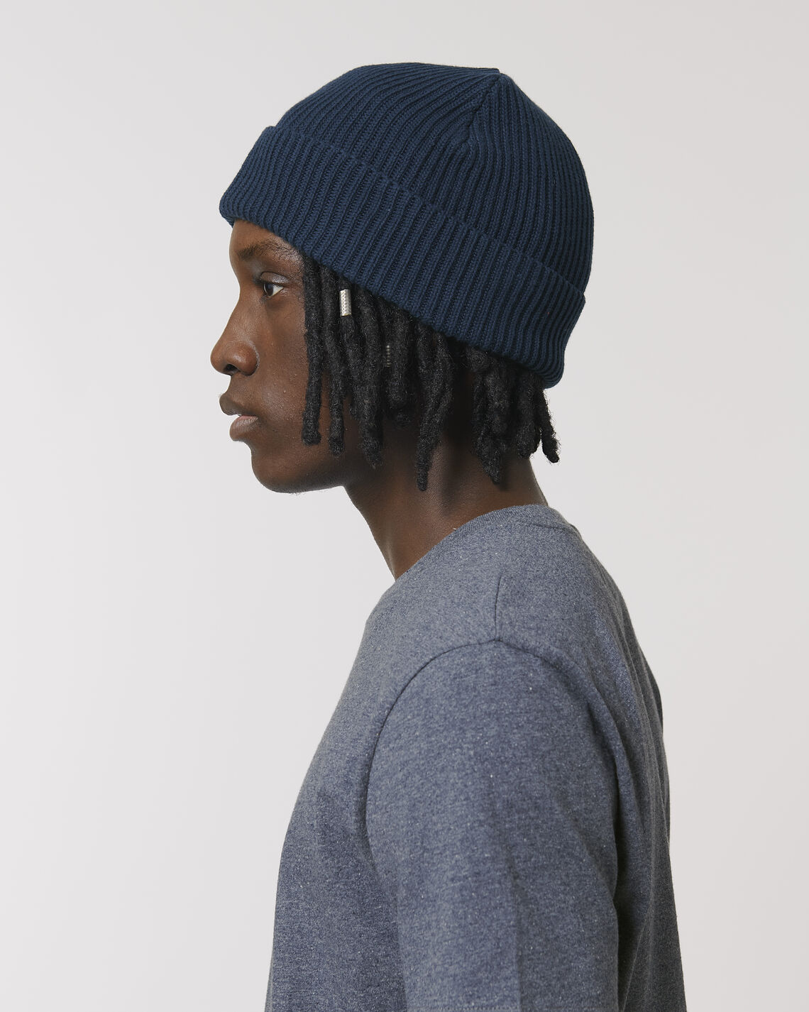 Fisherman Beanie French Navy Studio Front Detail 0