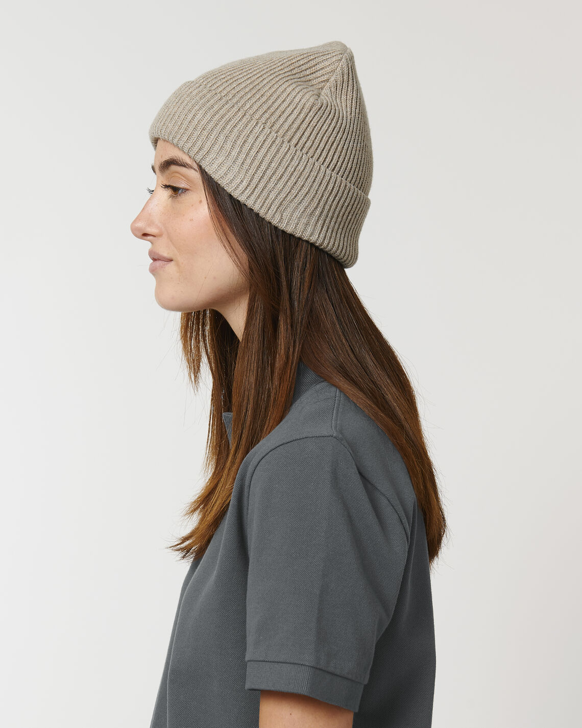 Fisherman Beanie Heather Sand Studio Front Detail 5