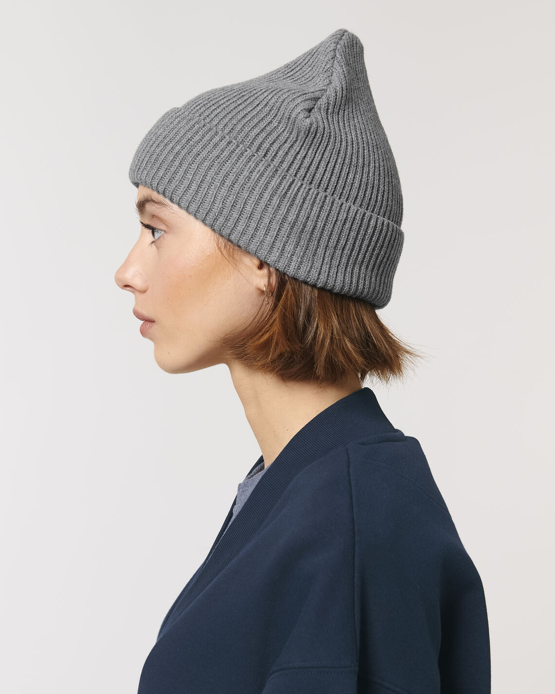 Fisherman Beanie Mid Heather Grey Studio Front Detail 5